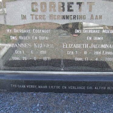 CORBETT Johannes 1911-1971 &amp; Elizabeth Jacomina JORDAAN 1914-2001
