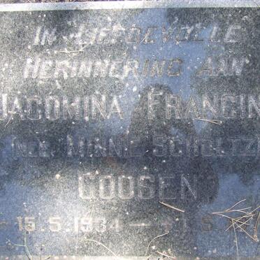 GOOSEN Jacomina Francina, formerly SCHOLTZ nee MINNIE 1934-1974