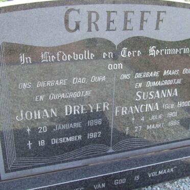 GREEFF Johan Dreyer 1896-1982 &amp; Susanna Francina HOOD 1901-1985