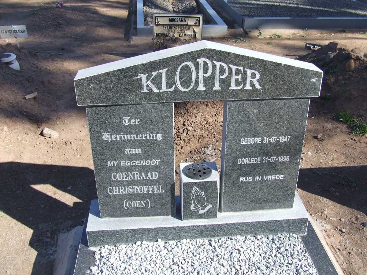 KLOPPER Coenraad Christoffel 1947-1996