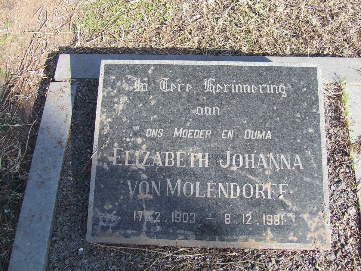 MOLENDORFF Elizabeth Johanna, von 1903-1981