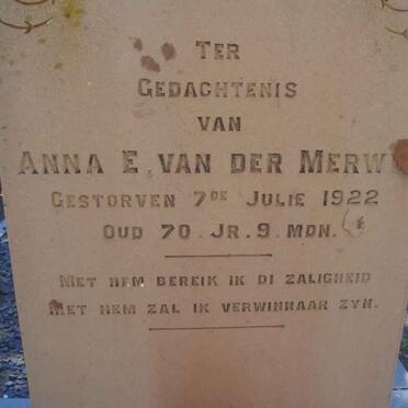 MERWE Anna E., van der -1922