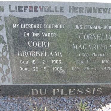 PLESSIS Coert Grobbelaar, du 1906-1966 &amp; Cornelia Magaritha BOTHA 1910-1979