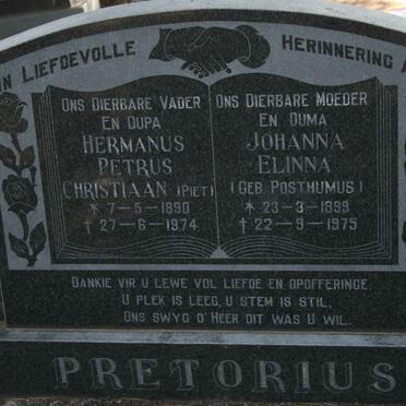 PRETORIUS Hermanus Petrus Christiaan 1890-1974 &amp; Johanna Elinna POSTHUMUS 1899-1975
