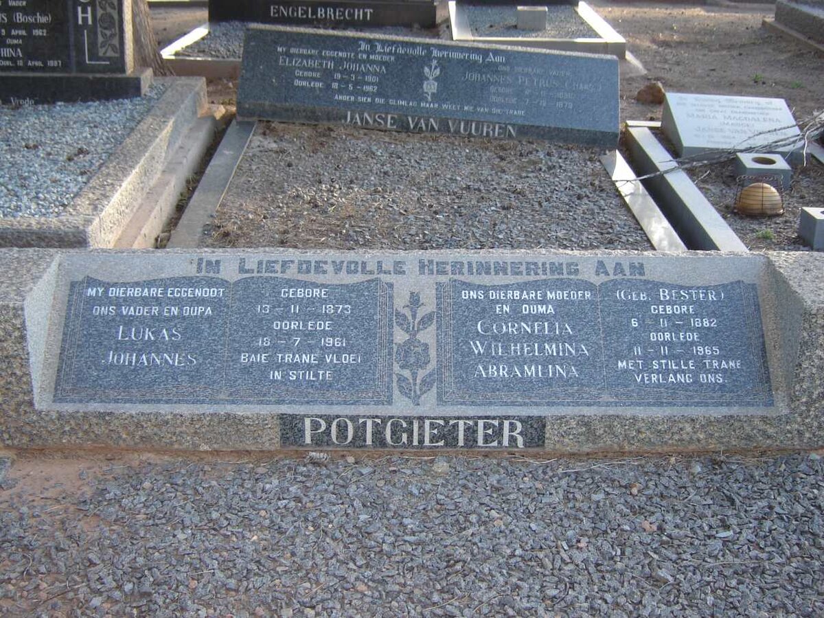 POTGIETER Lukas Johannes 1873-1961 &amp; Cornelia Wilhelmina Abramlina BESTER 1882-1965