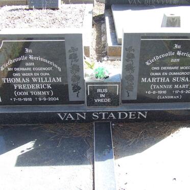 STADEN Thomas William Frederick, van 1918-2004 &amp; Martha Susanna LANDMAN 1916-2007