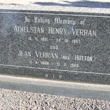 VERRAN Athelstan Henry 1881-1967 &amp; Jean HUTTON 1888-1969