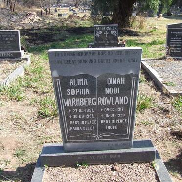 WARMBERG Alima Sophia 1894-1984 :: ROWLAND Dinah Nooi 1917-1990