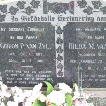 ZYL Gideon P., van 1917-1960 &amp; Hilda M formerly KOTZÉ nee CAMPBELL 1916-1999