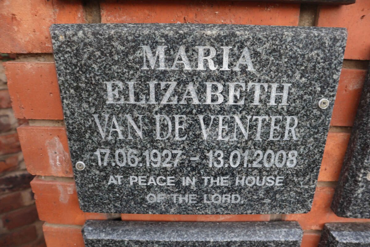 VENTER Maria Elizabeth, van de 1927-2008