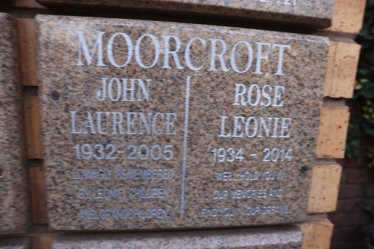 MOORCROFT John Laurence 1932-2005 & Rose Leonie 1934-2014
