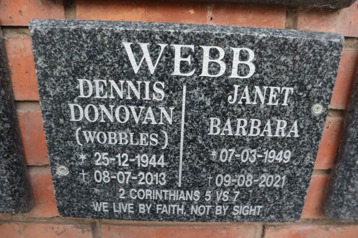 WEBB Dennis Donovan 1944-2013 & Janet Barbara 1949-2021
