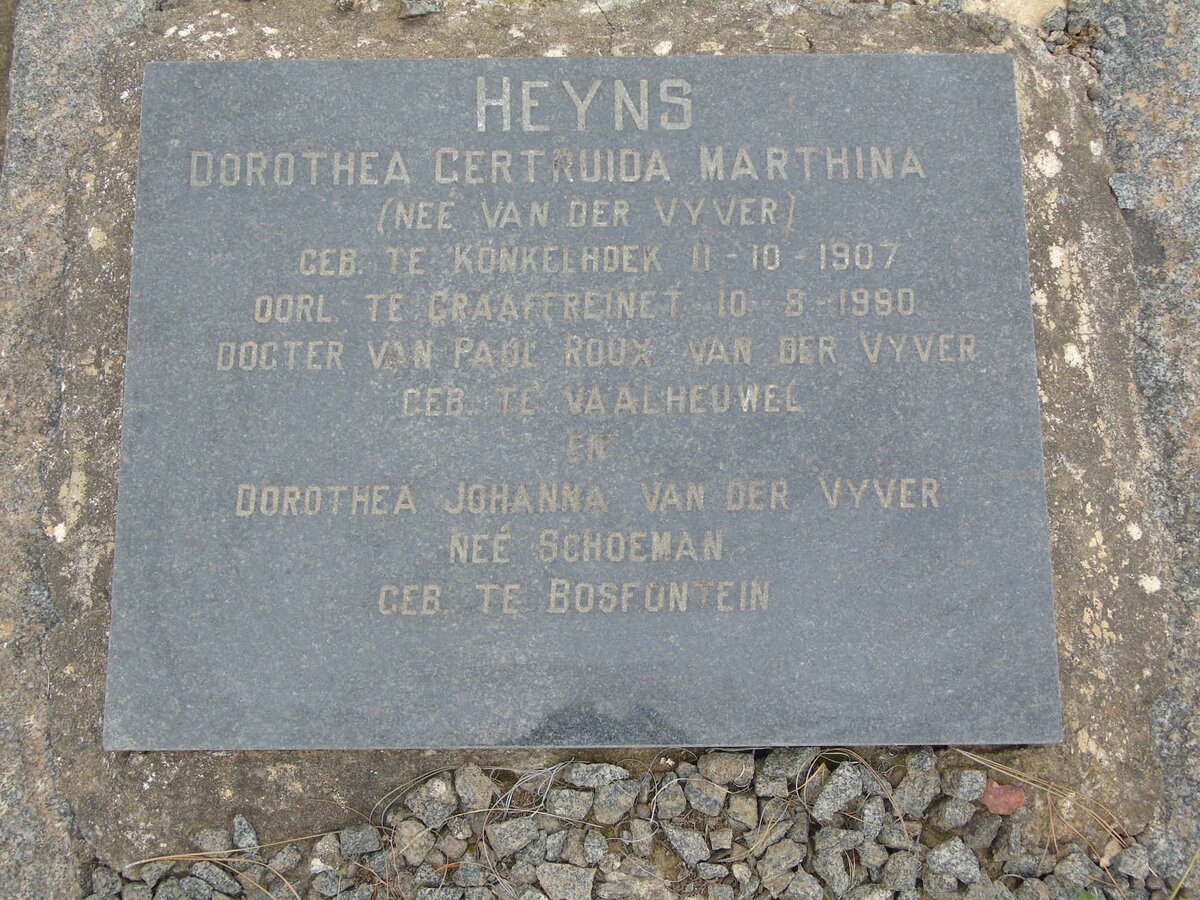 HEYNS Dorothea Gertruida Marthina nee VAN DER VYVER 1907-1980
