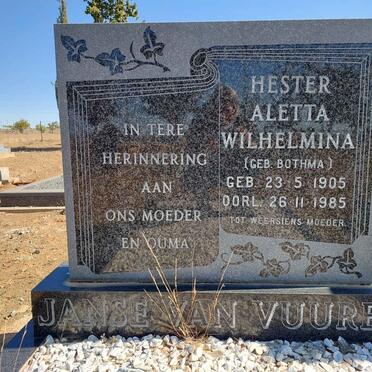 VUUREN Hester Aletta Wilhelmina, Janse van nee BOTHMA 1905-1985