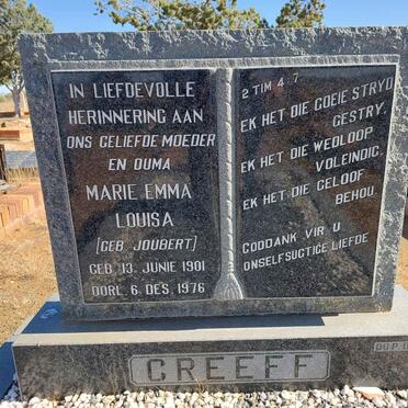 GREEFF Marie Emma Louisa nee JOUBERT 1901-1976
