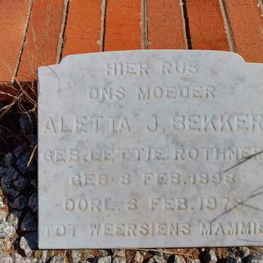 BEKKER Aletta J. nee ROTHNER 1898-1973