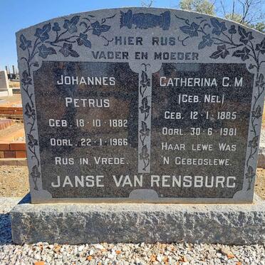 RENSBURG Johannes Petrus, Janse van 1882-1966 &amp; Catherina C.M. NEL 1885-1981