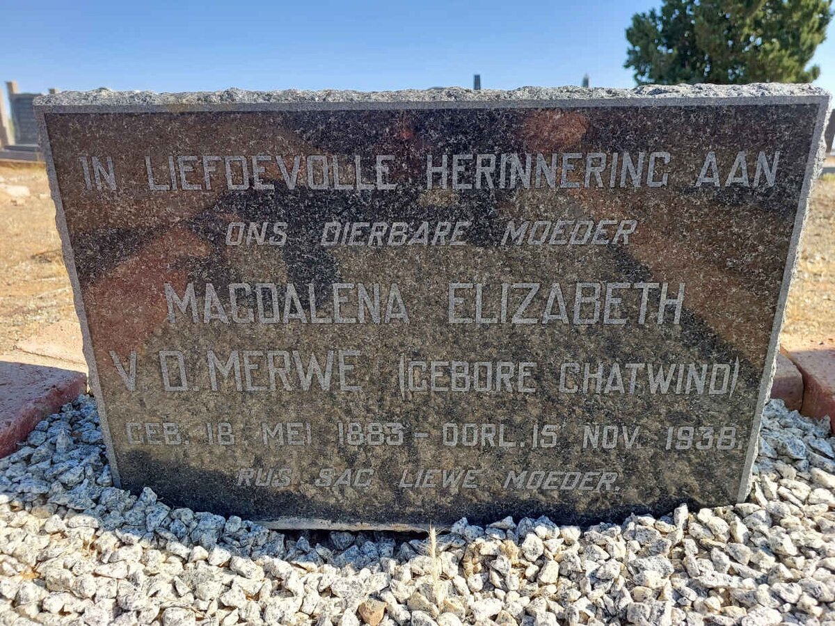 MERWE Magdalena Elizabeth, van der nee CHATWIND 1883-1938