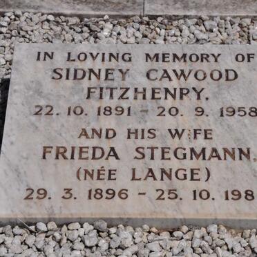FITZHENRY Sidney Cawood 1891-1958 &amp; Frieda Stegmann LANGE 1896-1980