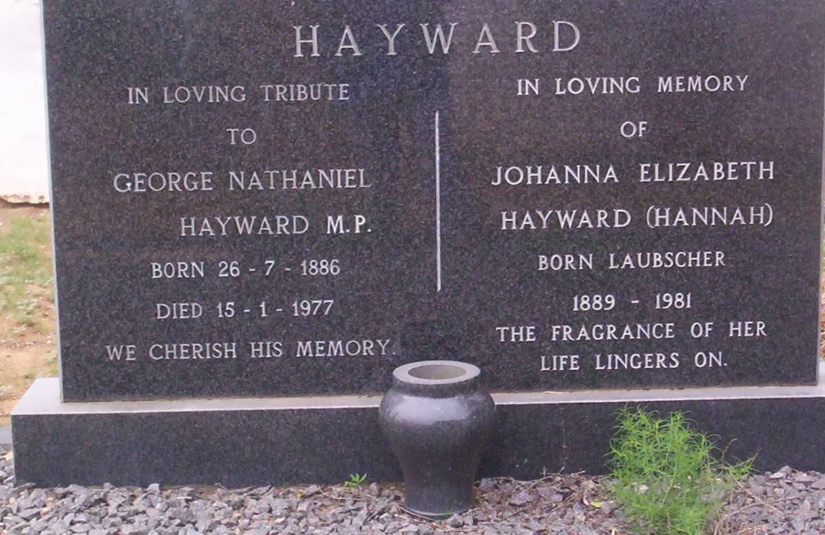 HAYWARD George Nathaniel 1886-1977 &amp; Johanna Elizabeth LAUBSCHER 1889-1981