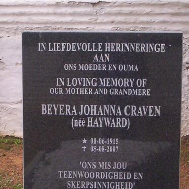 CRAVEN Beyera Johanna nee HAYWARD 1915-2007