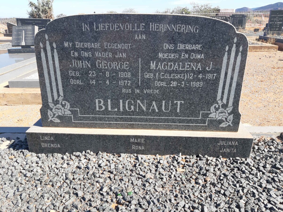 BLIGNAUT John George 1908-1972 &amp; Magdalena J. COLESKE 1917-1989