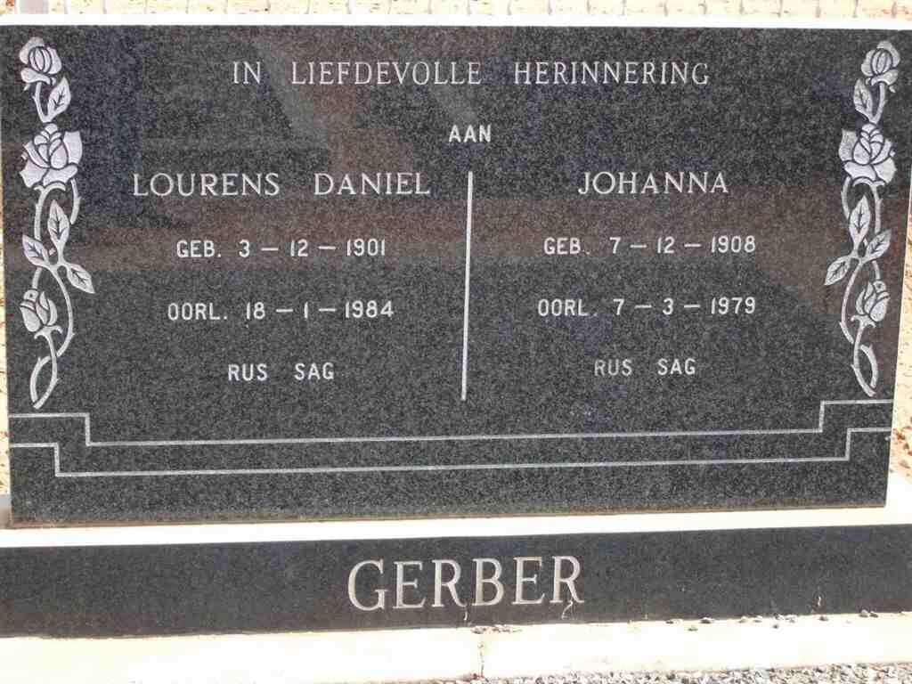 GERBER Lourens Daniel 1901-1984 &amp; Johanna 1908-1979