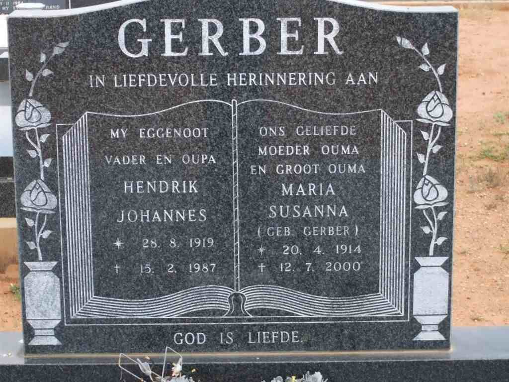 GERBER Hendrik Johannes 1919-1987 &amp; Maria Susanna GERBER 1914-2000