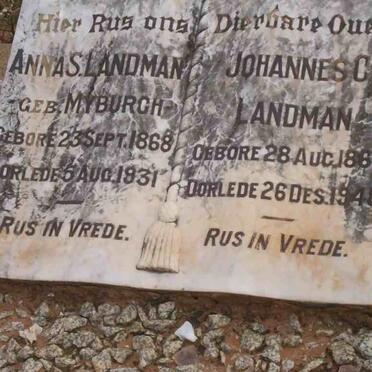 LANDMAN Johannes C. 1867-1948 &amp; Anna S. MYBURGH 1868-1931