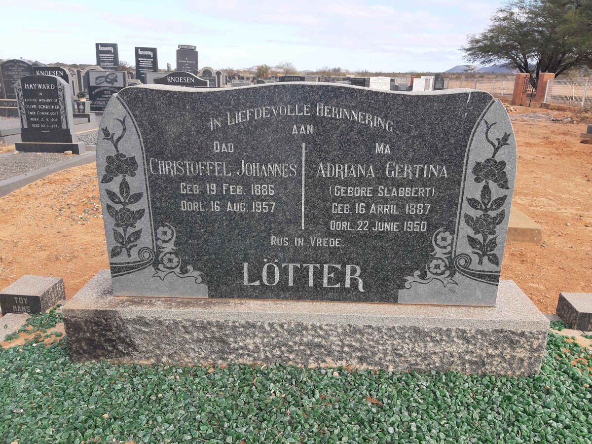LÖTTER Christoffel Johannes 1886-1957 &amp; Adriana Gertina SLABBERT 1887-1950