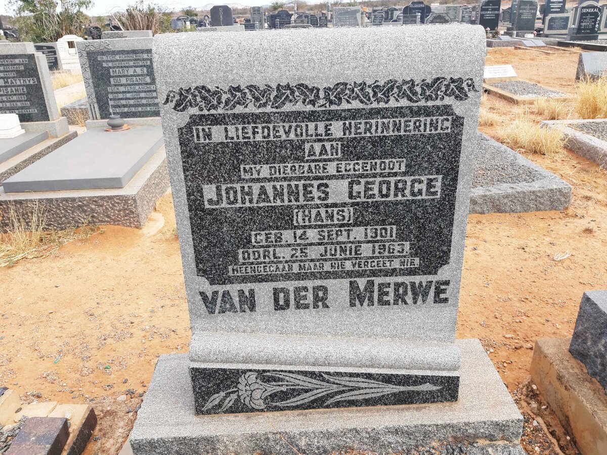 MERWE Johannes George, van der 1901-1963