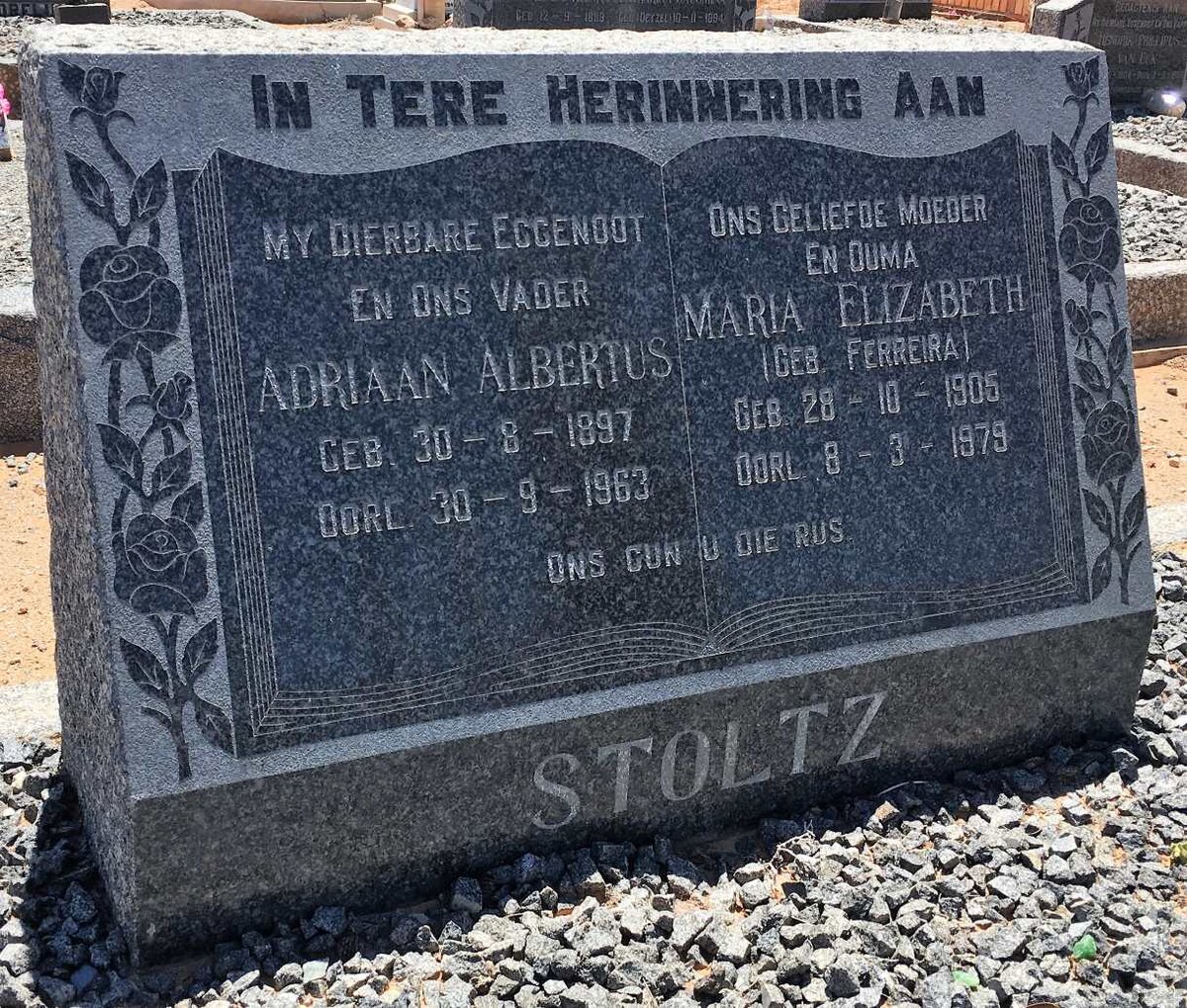 STOLTZ Adriaan Albertus 1897-1963 &amp; Maria Elizabeth FERREIRA 1905-1979