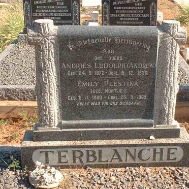 TERBLANCHE Andries Ludolf 1872-1936 &amp; Emily Plestina NORTJE 1860-1965