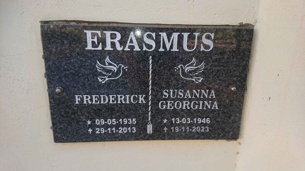 ERASMUS Frederick 1935-2013 & Susanna Georgina 1946-2023
