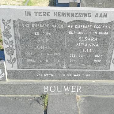 BOUWER Abie Johan 1921-1994 &amp; Susara Susanna 1927-1992