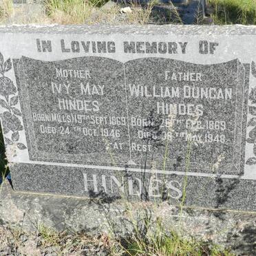 HINDES William Duncan 1869-1948 &amp; Ivy Mary MILLS 1869-1946
