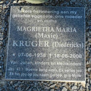 KRUGER Magrietha Maria nee DIEDERICKS 1938-2008