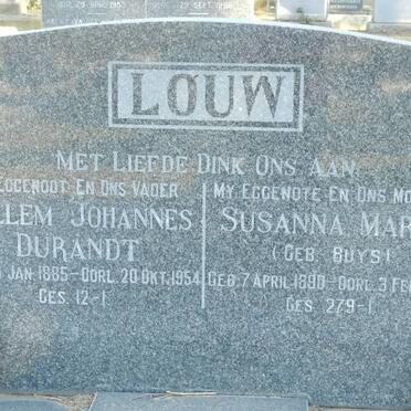 LOUW Willem Johannes Durandt 1885-1954 &amp; Susanna Maria BUYS 1890-1982