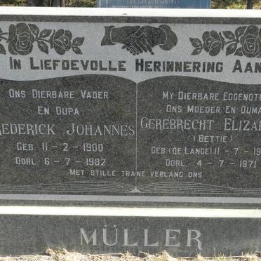 MüLLER Frederick Johannes 1900-1982 &amp; Gerebrecht Elizabeth DE LANGE 1905-1971