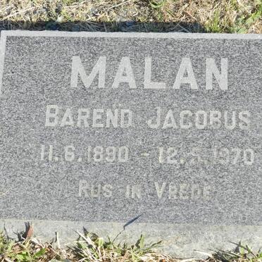 MALAN Barend Jacobus 1890-1970