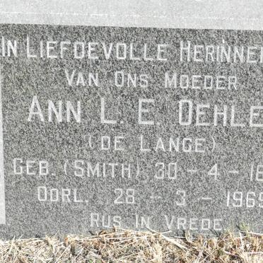 OEHLEY Ann L. voorheen DE LANGE nee SMITH 1884-1969