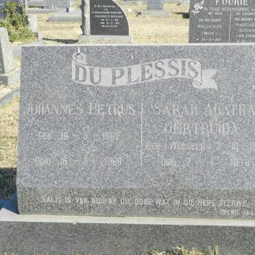 PLESSIS Johannes Petrus, du 1892-1969 &amp; Sarah Agatha Gertruida WESSELS 1891-1978