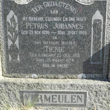 VERMEULEN Petrus Johannes 1890-1955 &amp; Tienie LOMBARD 1901-1974