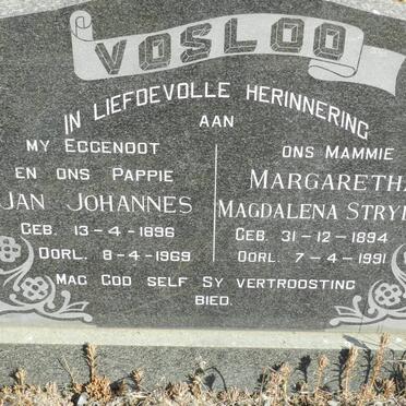 VOSLOO Jan Johannes 1896-1969 &amp; Margaretha Magdalena Strydom 1894-1991
