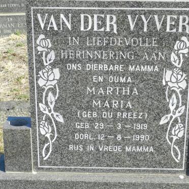 VYVER Martha Maria, van der nee DU PREEZ 1919-1990