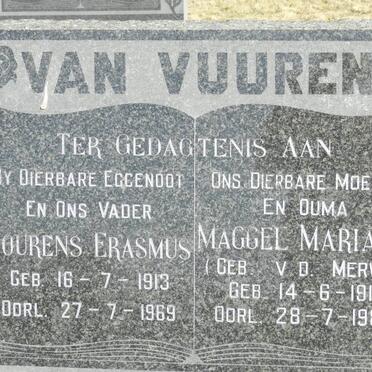 VUUREN Lourens Erasmus, van 1913-1969 &amp; Maggel Maria C. VAN DER MERWE 1911-1980