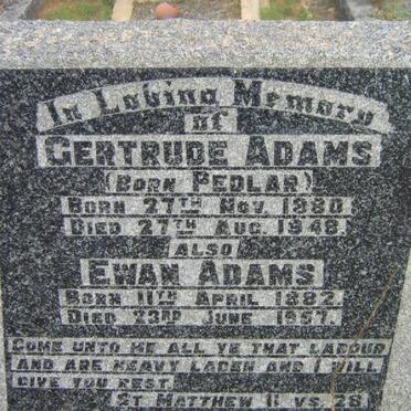 ADAMS Ewan 1882-1957 &amp; Gertrude PEDLAR 1880-1948
