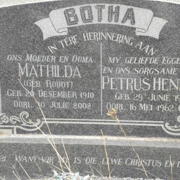 BOTHA Petrus Hendrik 1905-1962 &amp; Mathilda ROODT 1910-2002