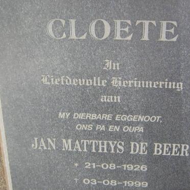 CLOETE Jan Matthys de Beer 1926-1999