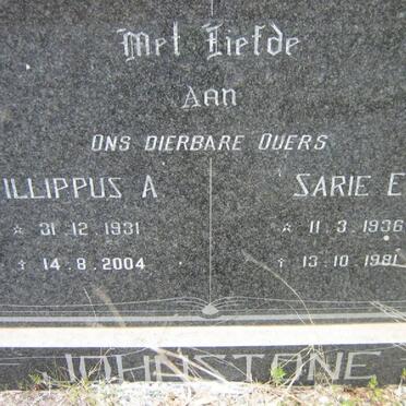 JOHNSTONE Fillippus A. 1931-2004 &amp; Sarie E. 1936-1981